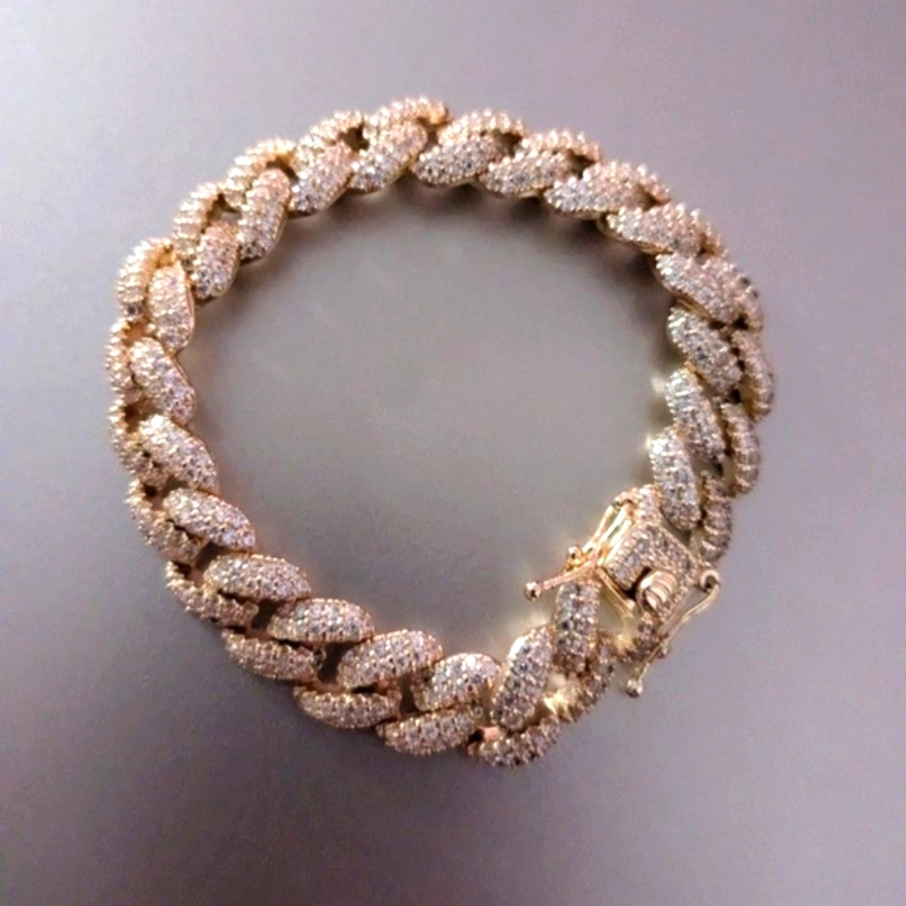 Elegant Yellow Gold Filled And Copper Cuban Link Pave Crystal Bracelet